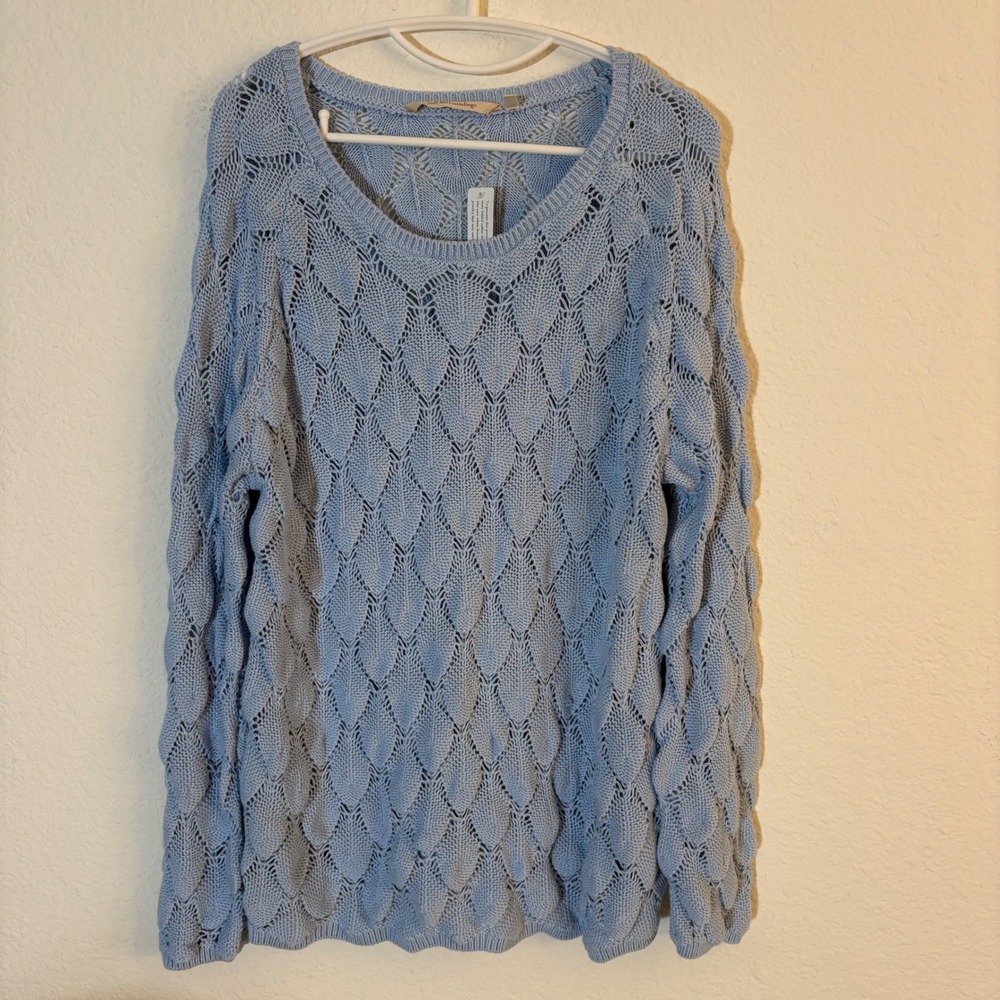 Soft Surroundings Pointelle Knit Sweater Size XL Blue NWT